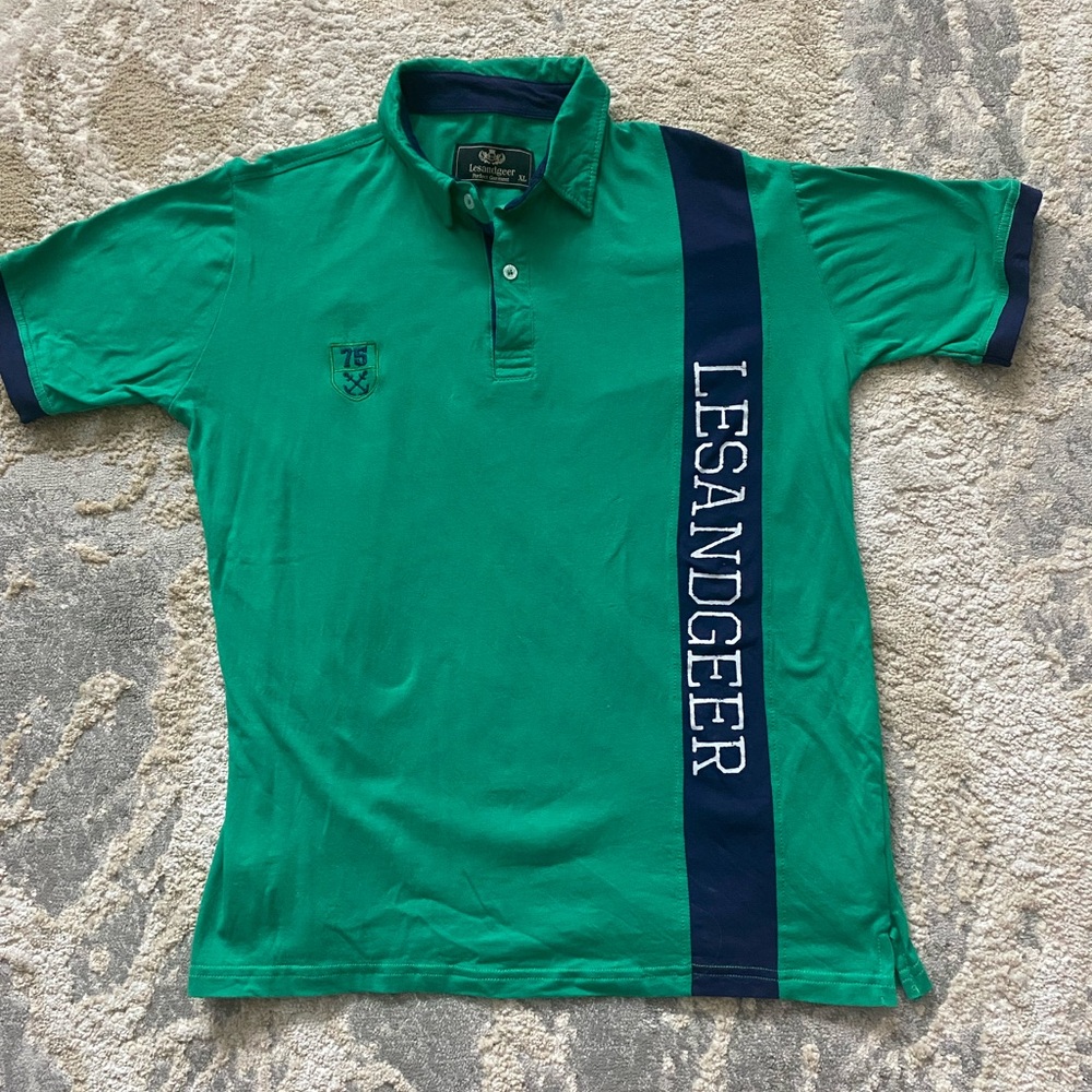 LESANDGEER Y2K green cotton piqué polo shirt embroidered navy logo size large